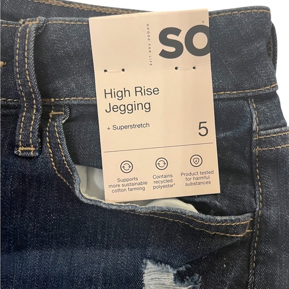 Kohls SO Juniors High Rise Jegging Superstretch Size 5 Medium Dark Destructed - Picture 5 of 6